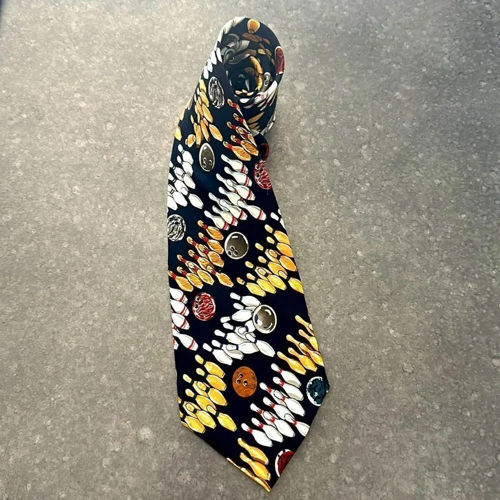 Vintage Nicole Miller Bowling Themed Silk Tie